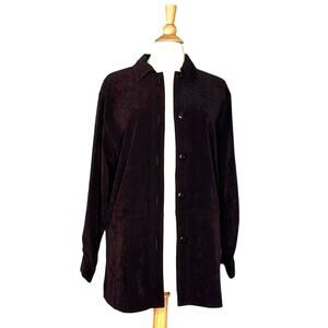 Mocha Brown Button Front Shacket 90s Vintage Faux Suede Trendy Barn Coat Chores